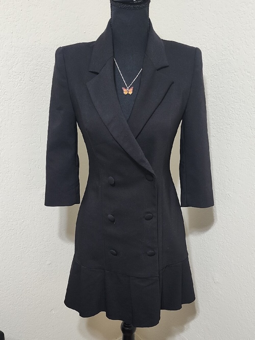 Zara Black Double Breasted Pleated Hem Blazer Mini Dress Sz XS Office Baddie